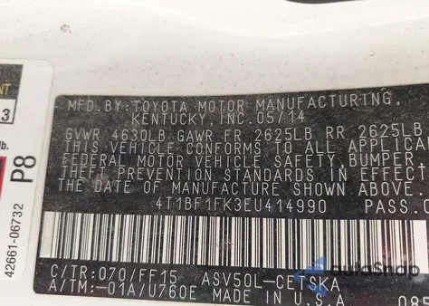 2014 Toyota Camry Se Sport z USA, uszkodzony, nr VIN 4T1BF1FK3EU414990